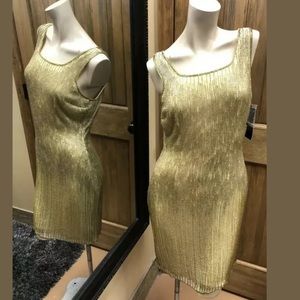 New Chaudry Gold Beaded Sequin Sleeveless Dress M